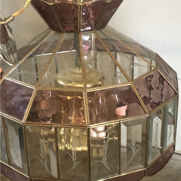 ☘️SOLD☘️Vintage New Box Tiffany Style Plate Glass Swag Ceiling Chandelier Light - Picture 4 of 13